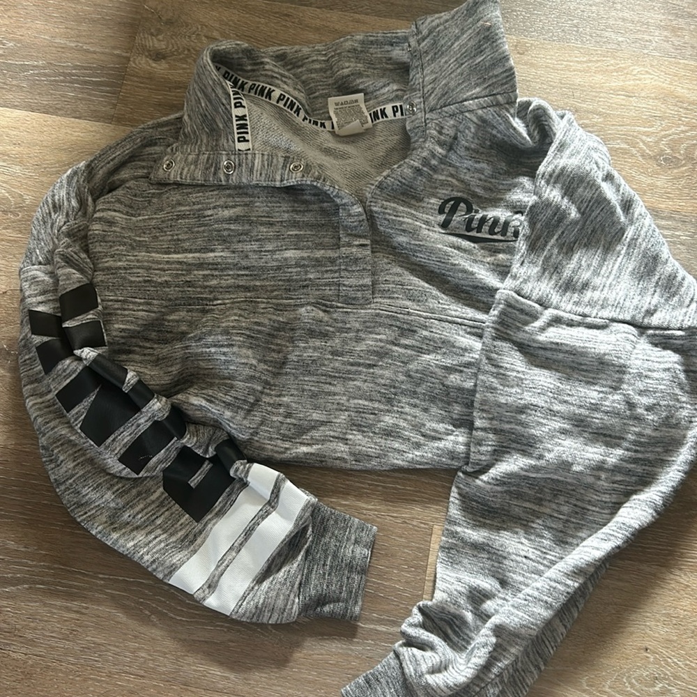 PINK quarter button oversized sweatshirt